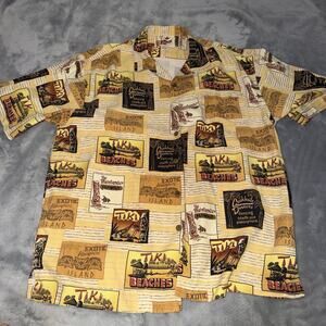 Koloa Hawaiian Silk Shirt Men’s M Tiki Beaches Vintage Print Camp Collar